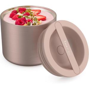 Bentgo Stainless Insulated Food Container – 2.4 Cups (19 oz), Triple-Layer Insulation, Vacuum Seal, Leak-Proof, Built-In Handle, Wide Opening, Premium Stainless Steel, for Cool/Warm Foods (Black)(Rose Gold)