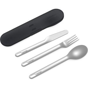Bentgo Stainless Travel Utensil Set – Reusable 3-Piece Silverware Set with Carrying Case, High-Grade Premium Steel, BPA-Free Case, Eco-Friendly – Ideal for Travel, Camping, and Office Use (Aqua)(Carbon)