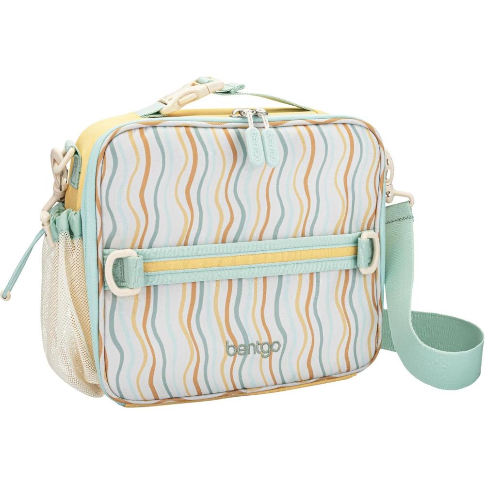 imageBentgo Kids Lunch Bag  DoubleInsulated Reusable Lunch Bag for Kids 3 with Adjustable Strap Holds Lunch BoxWater BottleSnacks EasyClean WaterResistant amp Pockets Confetti  Abyss BlueWavy