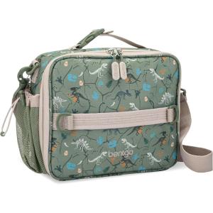 Bentgo Kids Lunch Bag – Double-Insulated, Reusable Lunch Bag for Kids 3+ with Adjustable Strap; Holds Lunch Box/Water Bottle/Snacks; Easy-Clean, Water-Resistant & Pockets (Confetti – Abyss Blue)(Dino Fossils)
