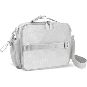 Bentgo Kids Lunch Bag – Double-Insulated, Reusable Lunch Bag for Kids 3+ with Adjustable Strap; Holds Lunch Box/Water Bottle/Snacks; Easy-Clean, Water-Resistant & Pockets (Confetti – Abyss Blue)(Glitter Edition – Silver)