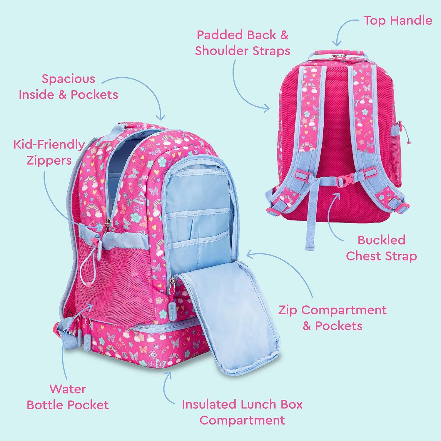 imageBentgo Kids 2in1 Backpack amp Insulated Lunch Bag Set Water Bottle New amp Improved 2023 Rainbows and Butterflies