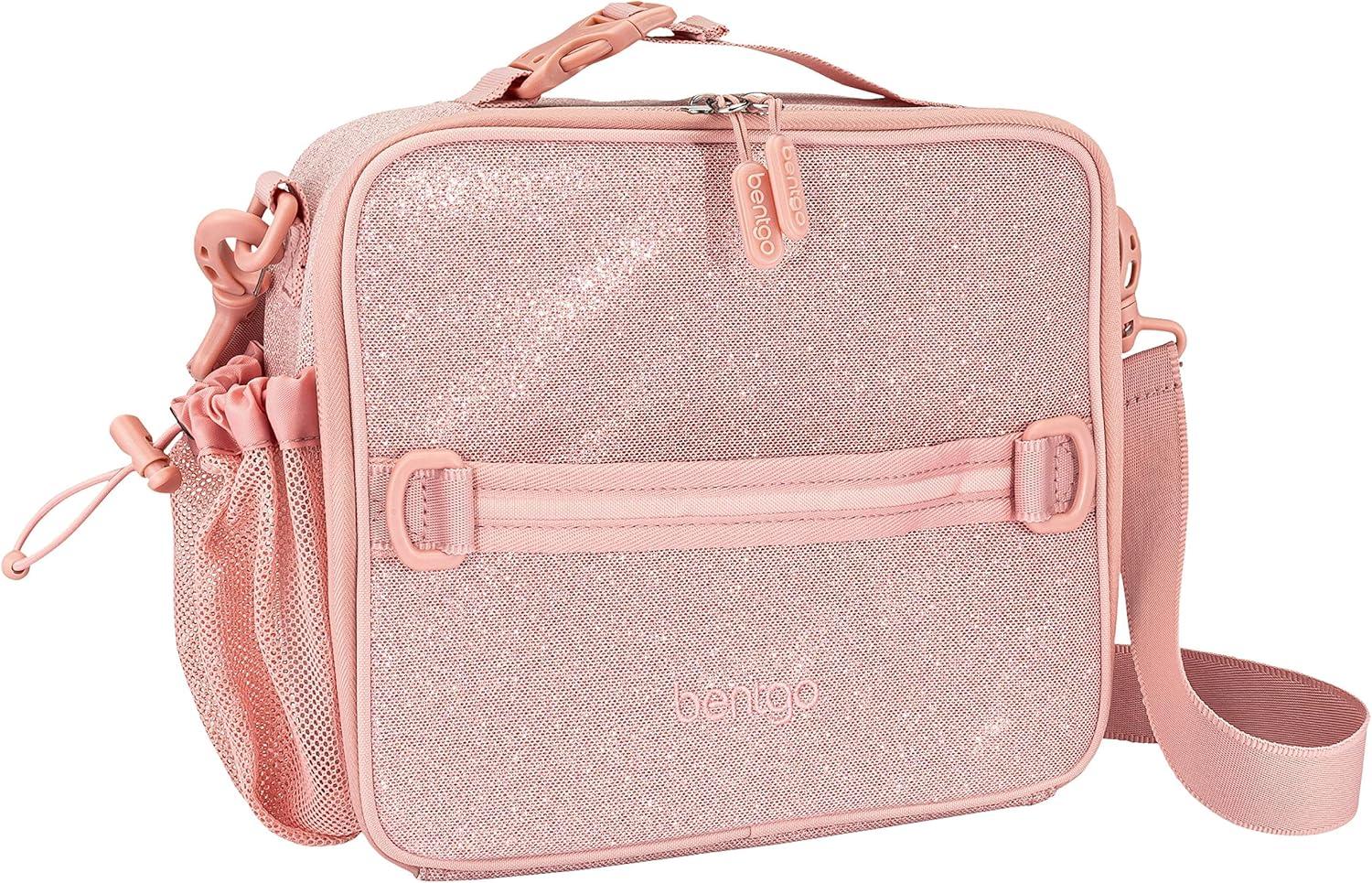 imageBentgo Kids 5Compartment Lunch Box Set With Insulated Lunch Bag and 2in1 Backpack amp Insulated Lunch Bag Glitter Edition Petal Pink