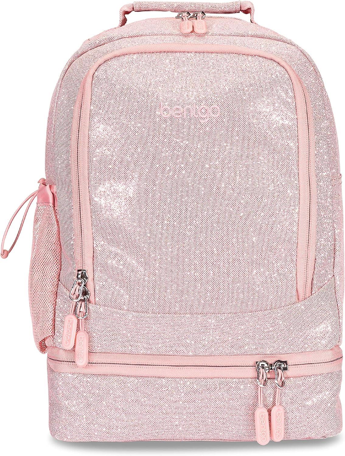imageBentgo Kids 5Compartment Lunch Box Set With Insulated Lunch Bag and 2in1 Backpack amp Insulated Lunch Bag Glitter Edition Petal Pink