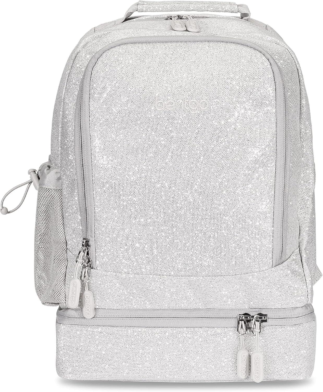 imageBentgo Kids 5Compartment Lunch Box Set With Insulated Lunch Bag and 2in1 Backpack amp Insulated Lunch Bag Glitter Edition Silver