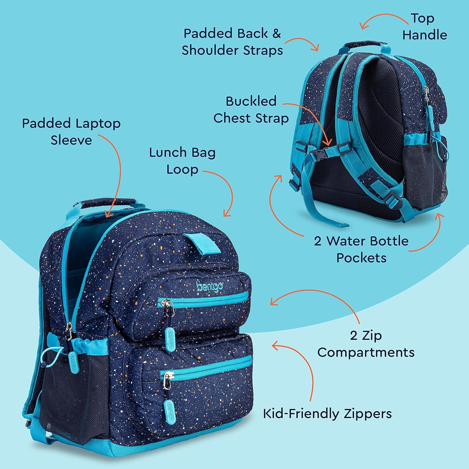 imageBentgo Kids 5Compartment Lunch Box Set With Lightweight 14 Kids Backpack Confetti Edition Abyss Blue