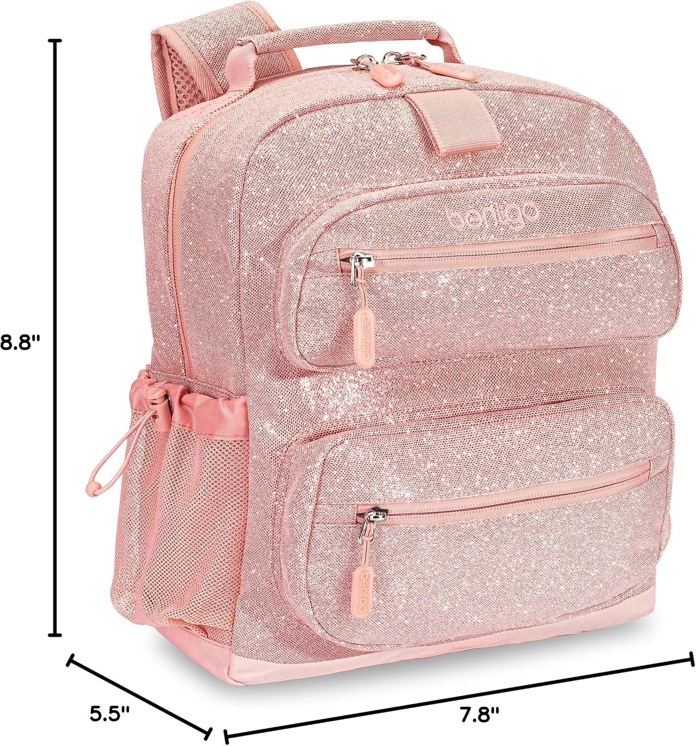 imageBentgo Kids 5Compartment Lunch Box Set With Lightweight 14 Kids Backpack Glitter Edition Petal Pink