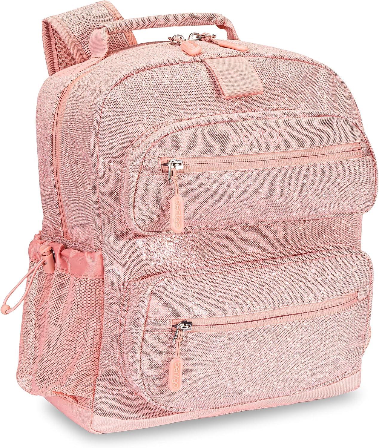 imageBentgo Kids 5Compartment Lunch Box Set With Lightweight 14 Kids Backpack Glitter Edition Petal Pink