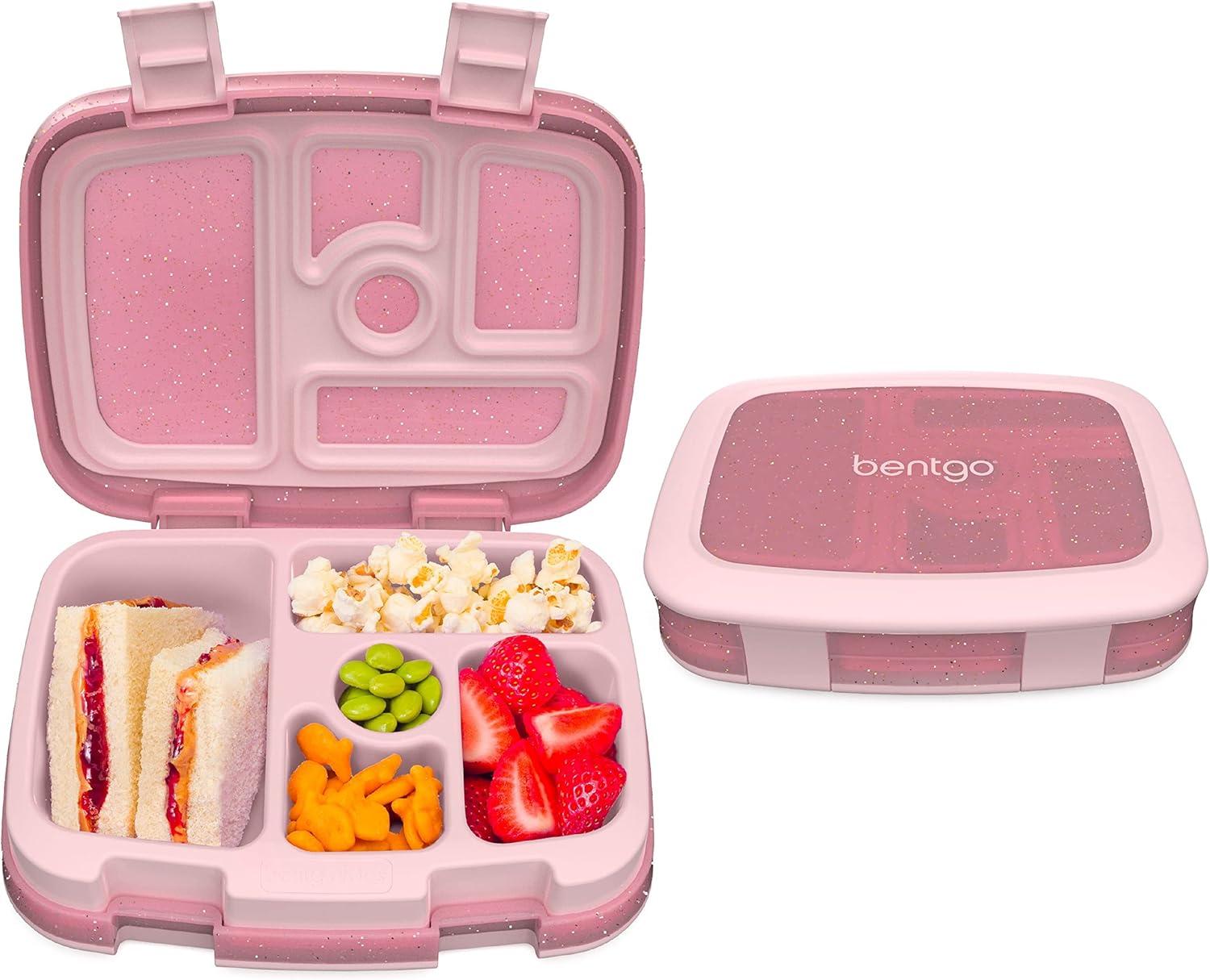 imageBentgo Kids 5Compartment Lunch Box Set With Lightweight 14 Kids Backpack Glitter Edition Petal Pink