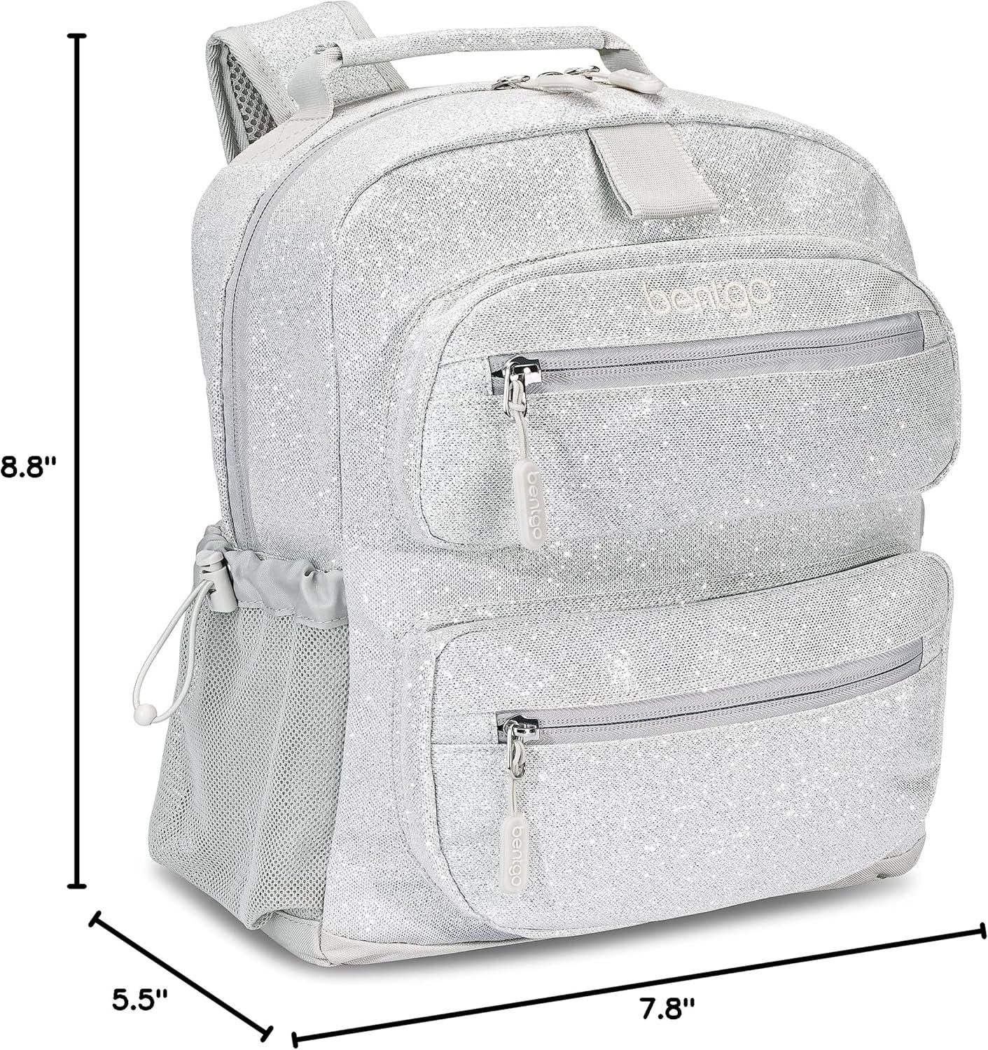 imageBentgo Kids 5Compartment Lunch Box Set With Lightweight 14 Kids Backpack Glitter Edition Silver