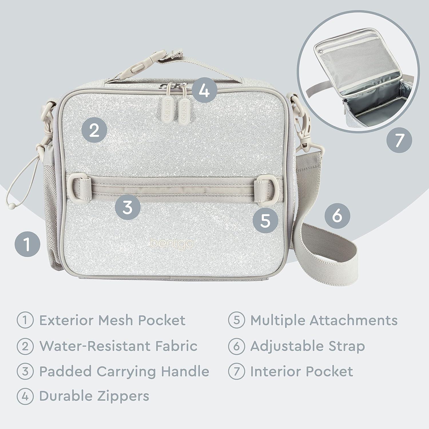 imageBentgo Kids 5Compartment Lunch Box With Insulated Lunch Bag Glitter Edition Silver