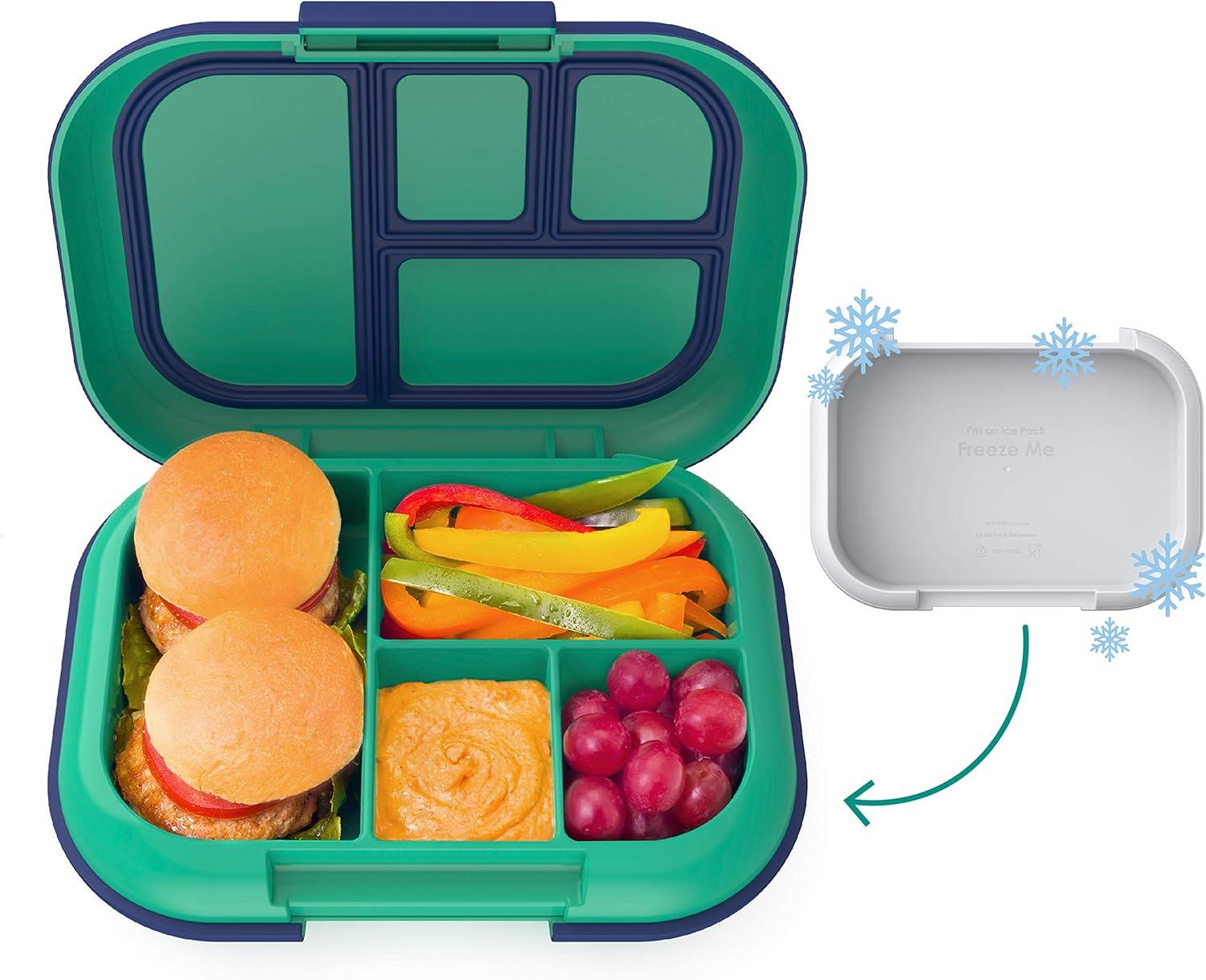 imageBentgo Kids Chill Lunch Box GreenNavy With Kids Reusable Plastic Utensils Blue