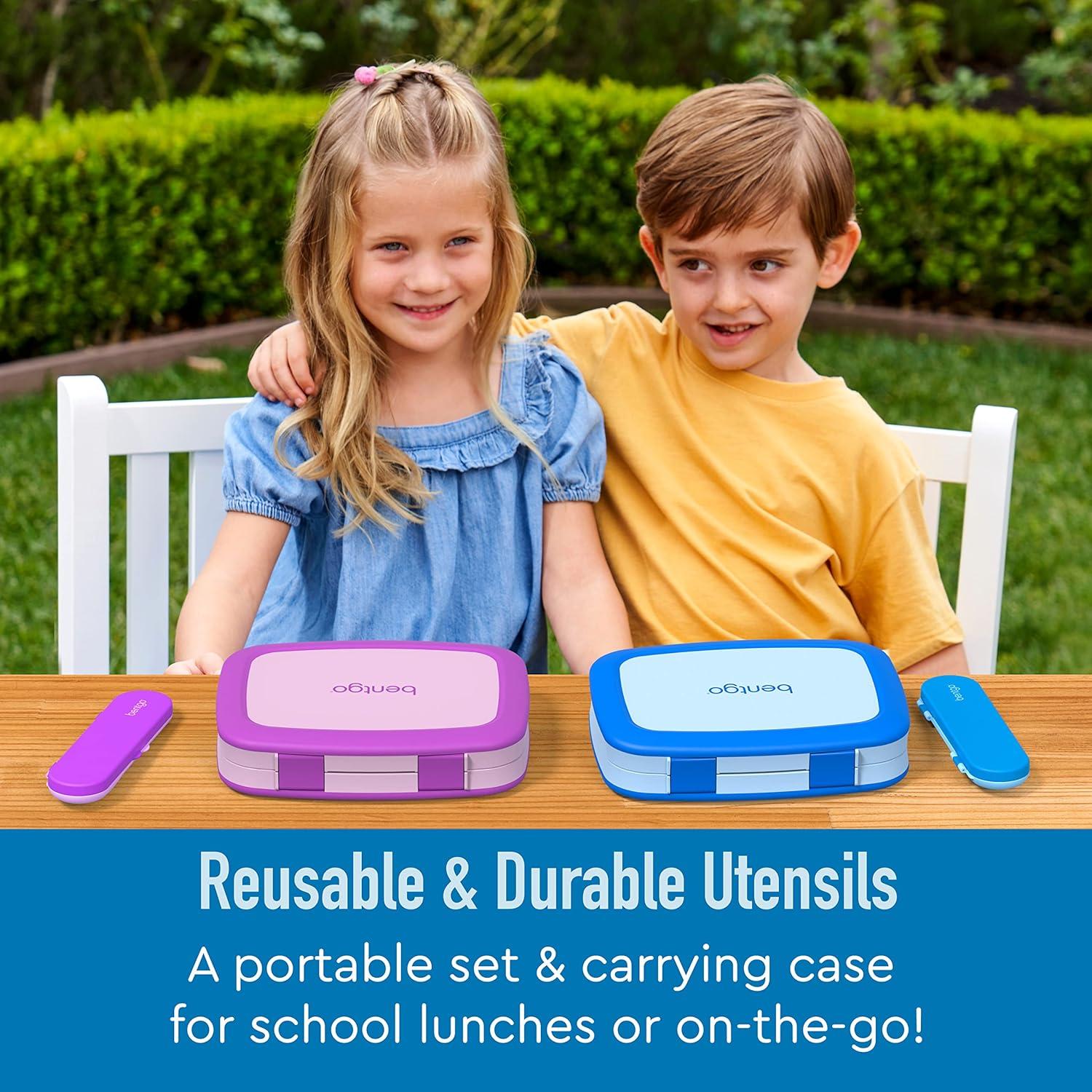 imageBentgo Kids Chill Lunch Box GreenNavy With Kids Reusable Plastic Utensils Blue