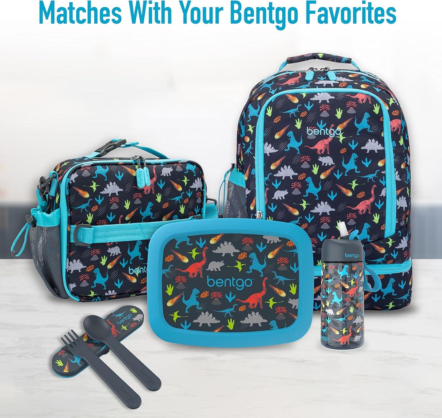 imageBentgo Kids Prints 5Compartment BentoStyle Kids Lunch Box Set with Reusable Plastic Utensils Dinosaur