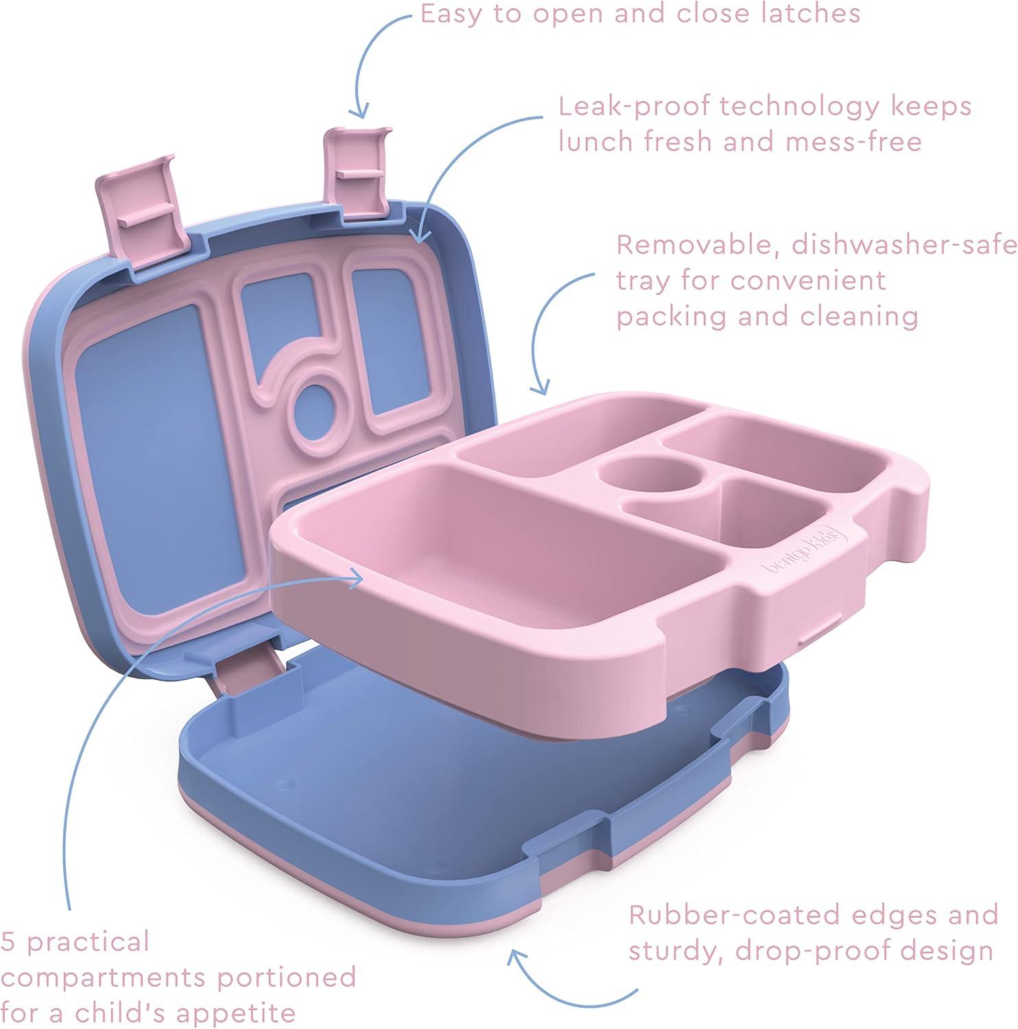 imageBentgo Kids Prints 5Compartment BentoStyle Kids Lunch Box Set with Reusable Plastic Utensils Lavender Galaxy