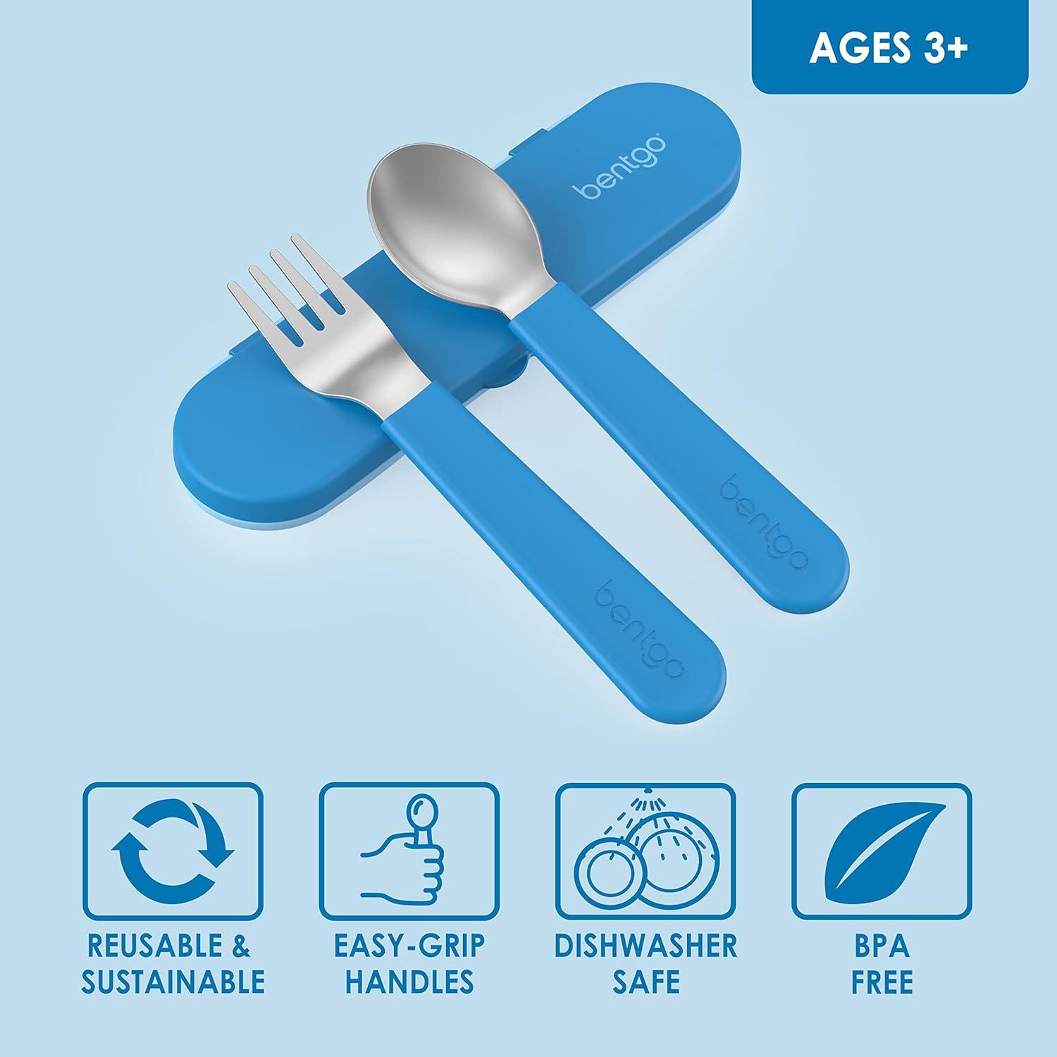 imageBentgo Kids Stainless Steel Lunch Box Set With Reusable Stainless Steel Utensils Blue
