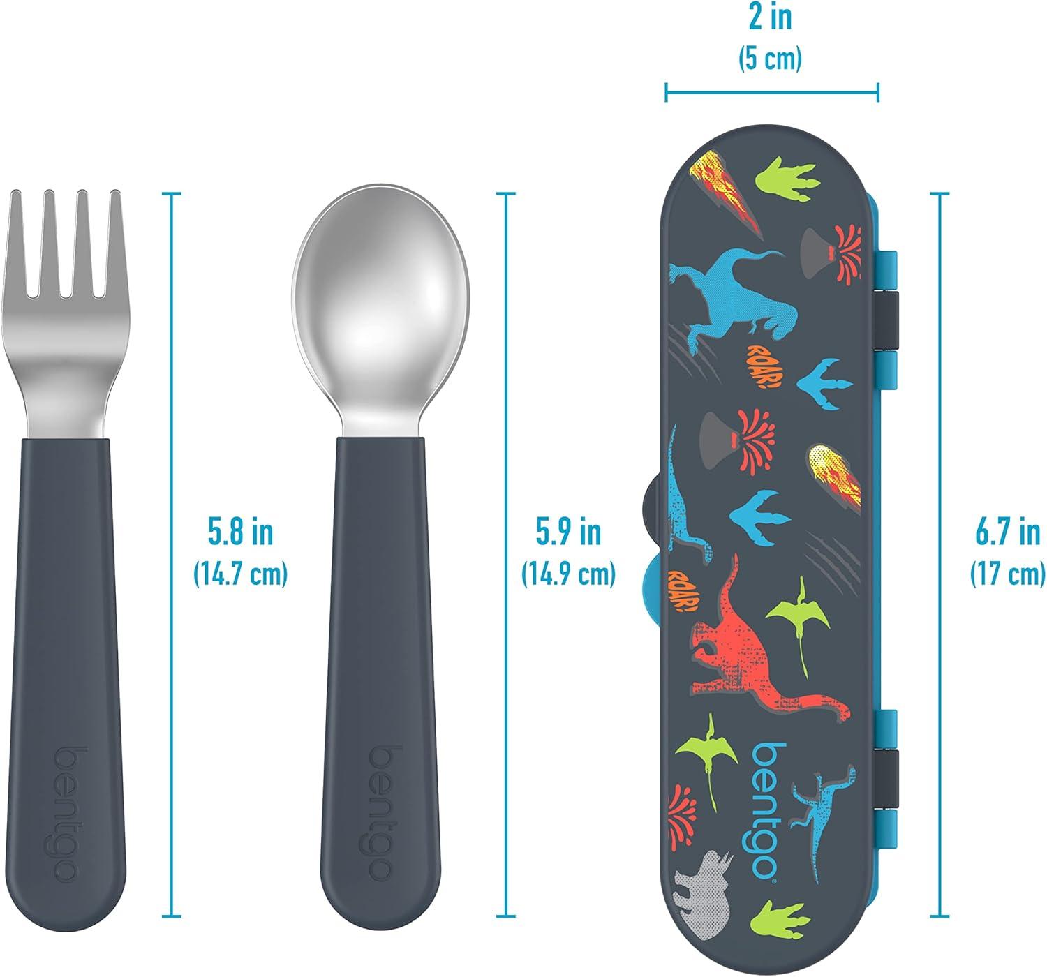 imageBentgo Kids Stainless Steel Prints Lunch Box Set With Reusable Stainless Steel Utensils Dinosaur