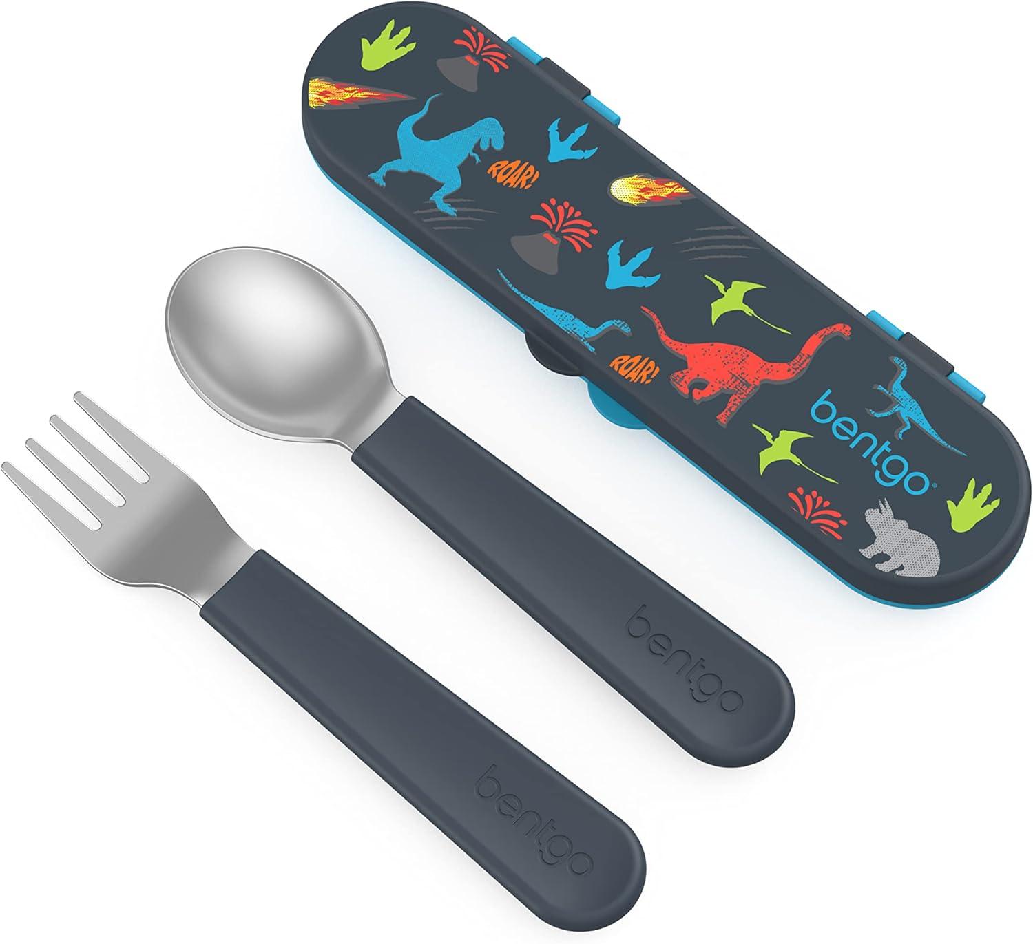 imageBentgo Kids Stainless Steel Prints Lunch Box Set With Reusable Stainless Steel Utensils Dinosaur