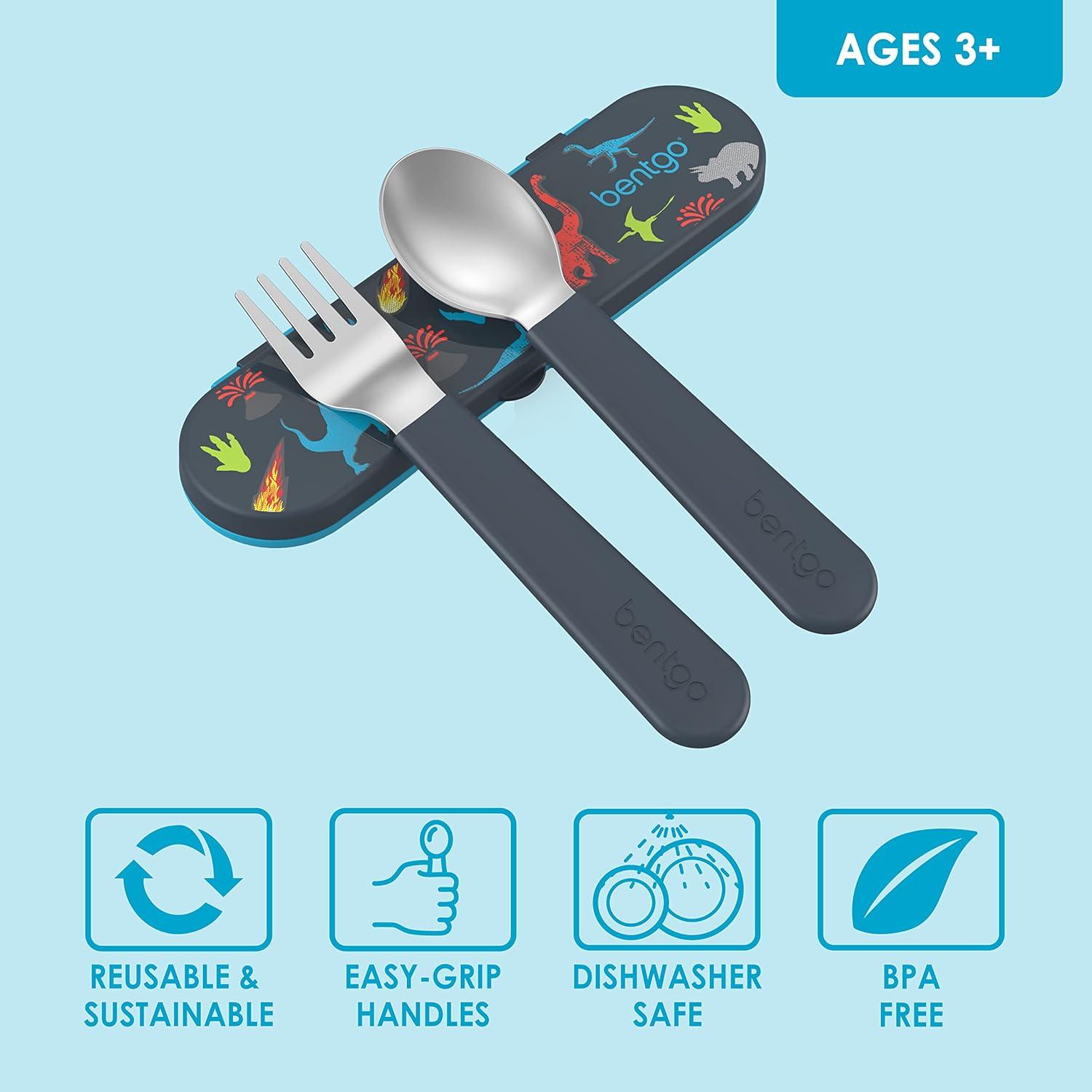 imageBentgo Kids Stainless Steel Prints Lunch Box Set With Reusable Stainless Steel Utensils Dinosaur