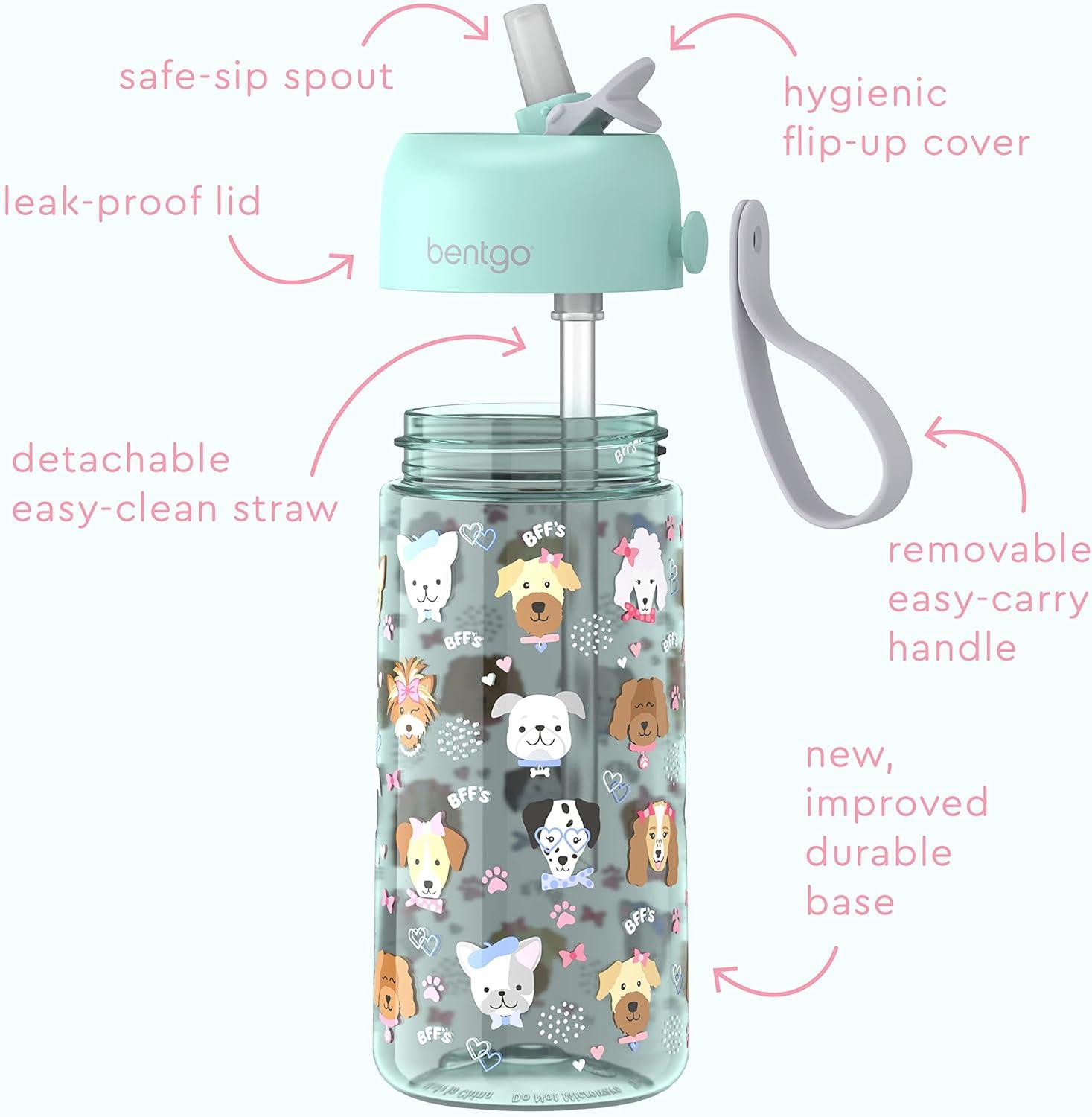 imageBentgo Kids Water Bottle New amp Improved 2023 Set With 2Pack of Water Bottle Replacement Straws Puppy Love