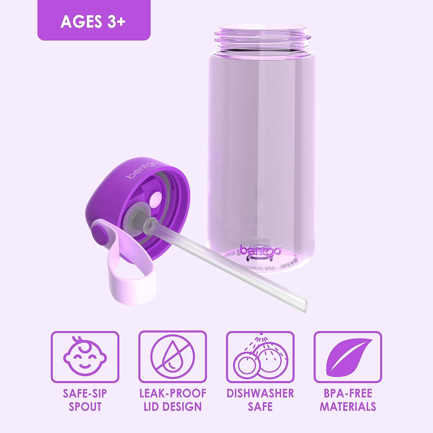 imageBentgo Kids Water Bottle New amp Improved 2023 Set With 2Pack of Water Bottle Replacement Straws Purple