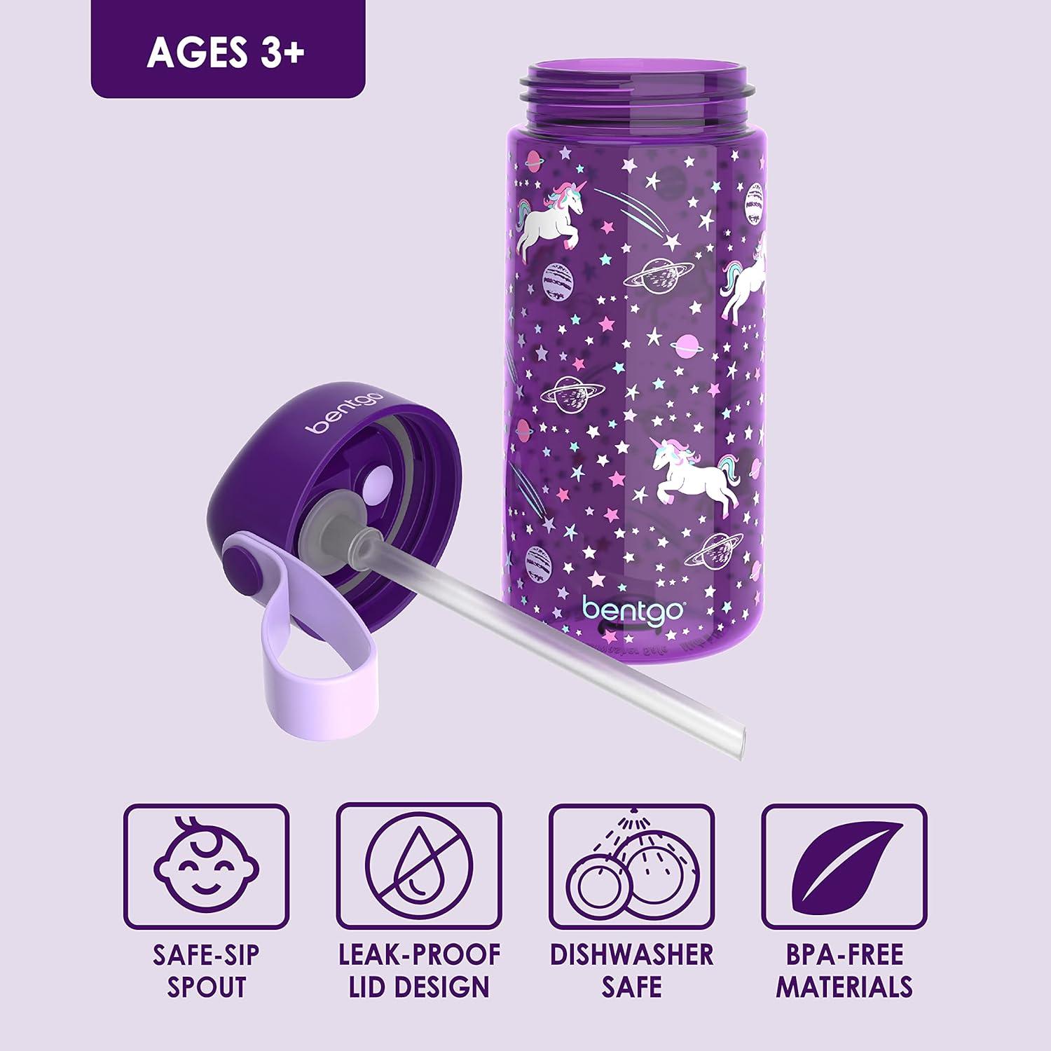 imageBentgo Kids Water Bottle New amp Improved 2023 Set With 2Pack of Water Bottle Replacement Straws Unicorn