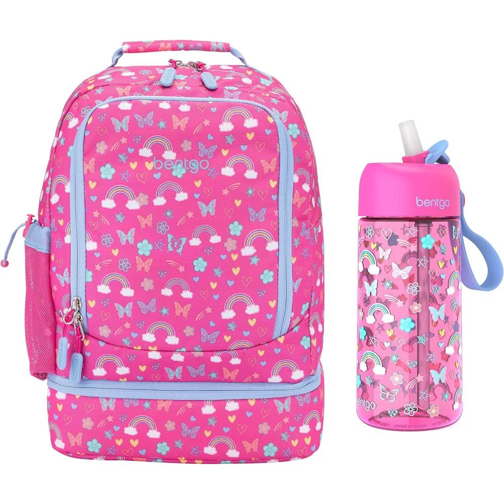 imageBentgo Kids 2in1 Backpack amp Insulated Lunch Bag Set Water Bottle New amp Improved 2023 Rainbows and Butterflies