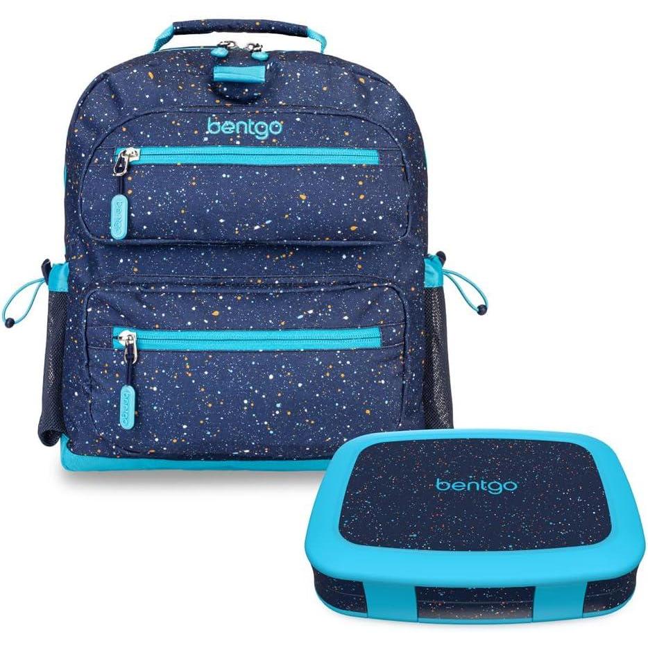 imageBentgo Kids 5Compartment Lunch Box Set With Lightweight 14 Kids Backpack Confetti Edition Abyss Blue