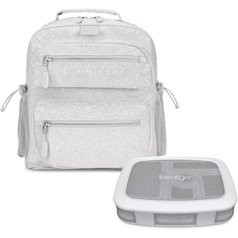 imageBentgo Kids 5Compartment Lunch Box Set With Lightweight 14 Kids Backpack Glitter Edition Silver