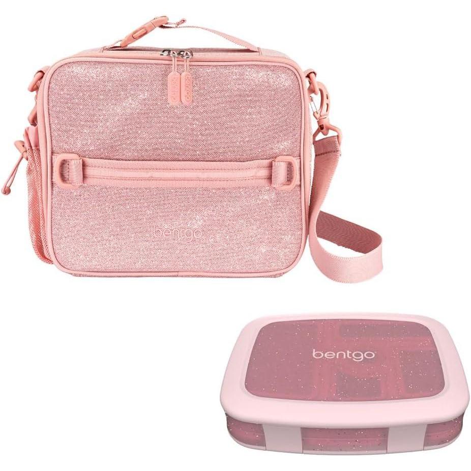 imageBentgo Kids 5Compartment Lunch Box With Insulated Lunch Bag Glitter Edition Petal Pink