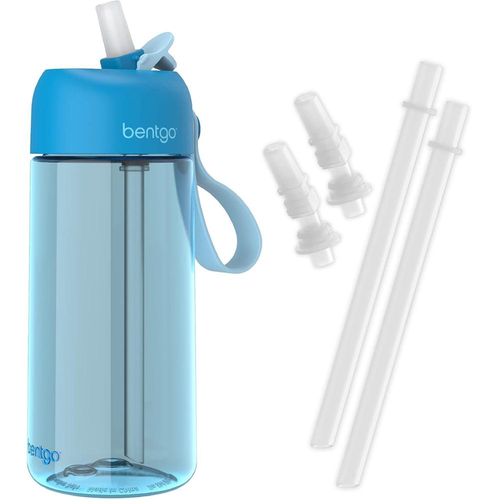 imageBentgo Kids Water Bottle New amp Improved 2023 Set With 2Pack of Water Bottle Replacement Straws Blue