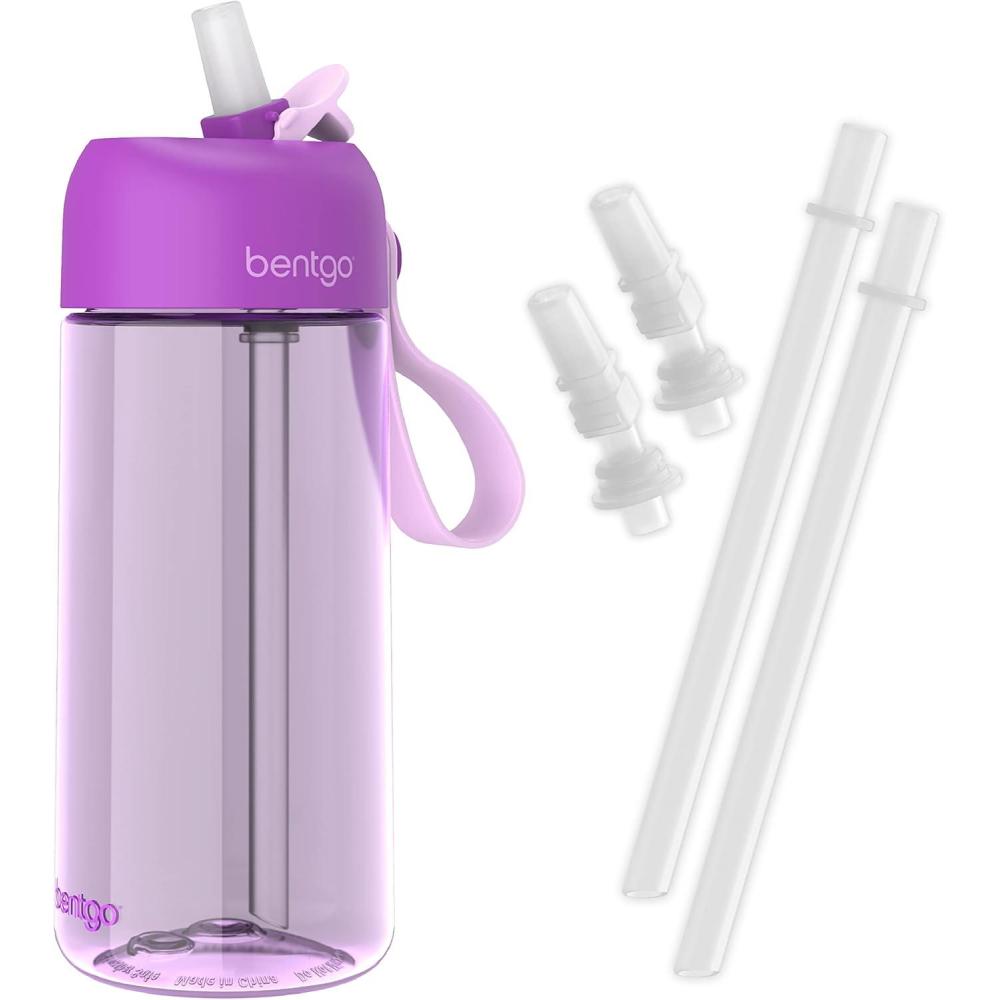 imageBentgo Kids Water Bottle New amp Improved 2023 Set With 2Pack of Water Bottle Replacement Straws Purple