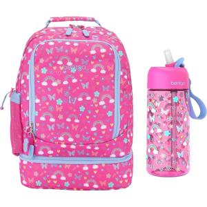 Bentgo® Kids 2-in-1 Backpack & Insulated Lunch Bag Set Water Bottle – New & Improved 2023 (Rainbows and Butterflies)
