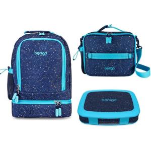 Bentgo® Kids 5-Compartment Lunch Box Set With Insulated Lunch Bag and 2-in-1 Backpack & Insulated Lunch Bag (Confetti Edition – Abyss Blue)