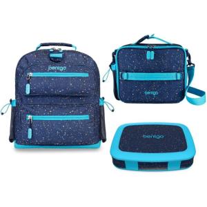 Bentgo® Kids 5-Compartment Lunch Box Set With Insulated Lunch Bag and Lightweight 14” Kids Backpack (Confetti Edition – Abyss Blue)