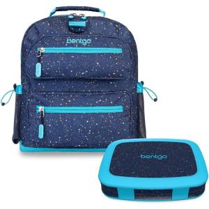 Bentgo® Kids 5-Compartment Lunch Box Set With Lightweight 14” Kids Backpack (Confetti Edition – Abyss Blue)