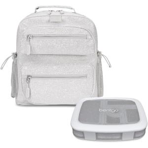 Bentgo® Kids 5-Compartment Lunch Box Set With Lightweight 14” Kids Backpack (Glitter Edition – Silver)