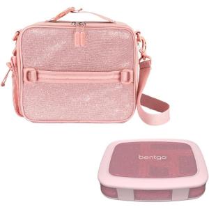 Bentgo® Kids 5-Compartment Lunch Box With Insulated Lunch Bag – (Glitter Edition – Petal Pink)