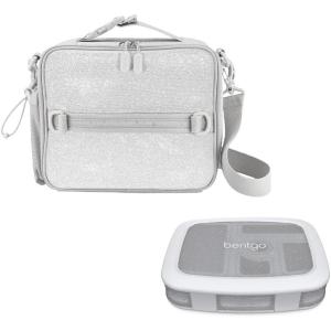 Bentgo® Kids 5-Compartment Lunch Box With Insulated Lunch Bag – (Glitter Edition – Silver)