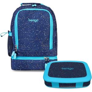 Bentgo® Kids 5-Compartment Lunch Box With Kids 2-in-1 Backpack & Insulated Lunch Bag (Confetti Edition – Abyss Blue)