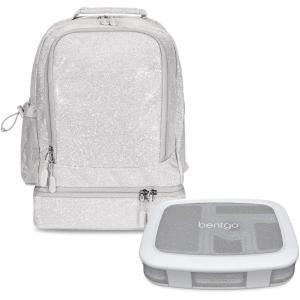 Bentgo® Kids 5-Compartment Lunch Box With Kids 2-in-1 Backpack & Insulated Lunch Bag (Glitter Edition – Silver)