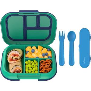 Bentgo® Kids Chill Lunch Box (Green/Navy) With Kids Reusable Plastic Utensils (Blue)