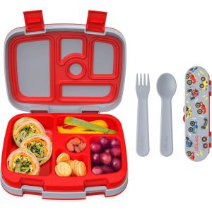 Bentgo® Kids Prints 5-Compartment Bento-Style Kids Lunch Box Set with Reusable Plastic Utensils (Trucks)
