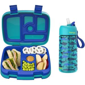 Bentgo Kids Prints Lunch Box Kids Water Bottle – New & Improved 2023 (Sharks)