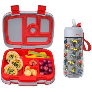 Bentgo Kids Prints Lunch Box Kids Water Bottle – New & Improved 2023 (Trucks)