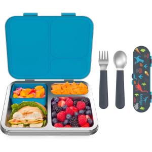 Bentgo® Kids Stainless Steel Prints Lunch Box Set With Reusable Stainless Steel Utensils (Dinosaur)