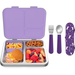 Bentgo® Kids Stainless Steel Prints Lunch Box Set With Reusable Stainless Steel Utensils (Unicorn)