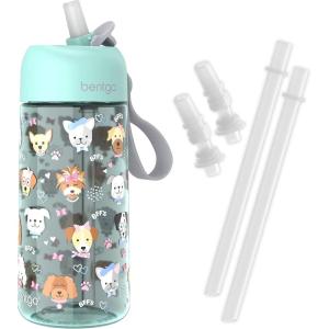 Bentgo® Kids Water Bottle – New & Improved 2023 Set With 2-Pack of Water Bottle Replacement Straws (Puppy Love)