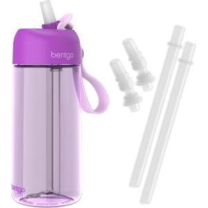 Bentgo® Kids Water Bottle – New & Improved 2023 Set With 2-Pack of Water Bottle Replacement Straws (Purple)
