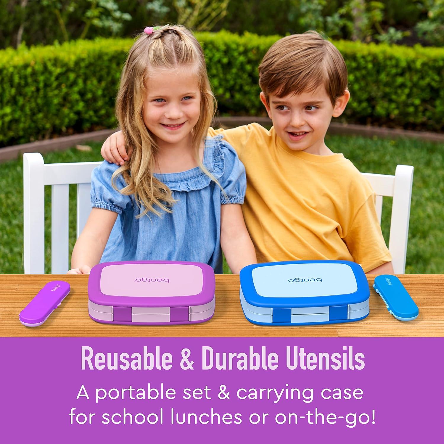 imageBentgo Kids BentoStyle 5Compartment Lunch Box With Kids Reusable Plastic Utensils Purple